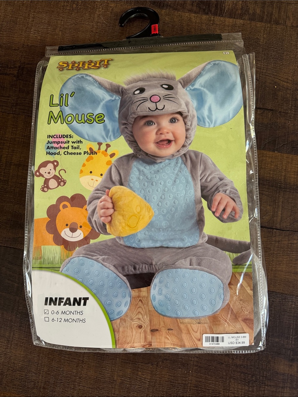 Spirit Lil' Mouse Infant Hat and Hooded Jumpsuit - Gray & Light Blue 0-6 months
